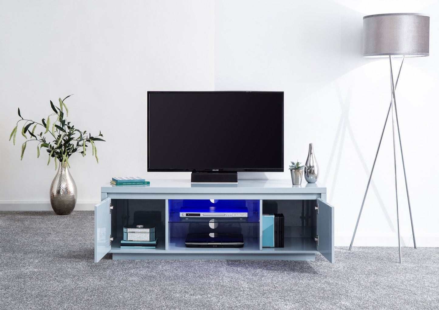 Arctic High Gloss LED Large TV Unit-Grey