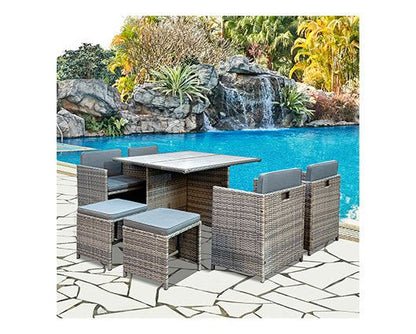 9PC Grey Rattan Cube Set