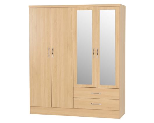 Neptune 4 Door 2 Drawer Mirrored Wardrobe - Sonoma Oak Effect