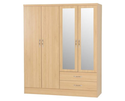 Neptune 4 Door 2 Drawer Mirrored Wardrobe - Sonoma Oak Effect