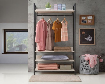 Zulu Wide Open Wardrobe with 4 Shelves-Ash Oak