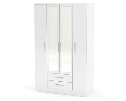 Larz 4 Door 2 Drawer Wardrobe With Mirror - White