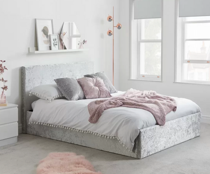 Berlin Double Ottoman Bed - Steel Crushed Velvet