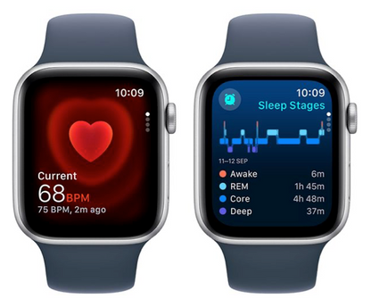 Apple Watch SE GPS 44mm Silver Aluminium Case with Storm Blue Sport Band - S/M