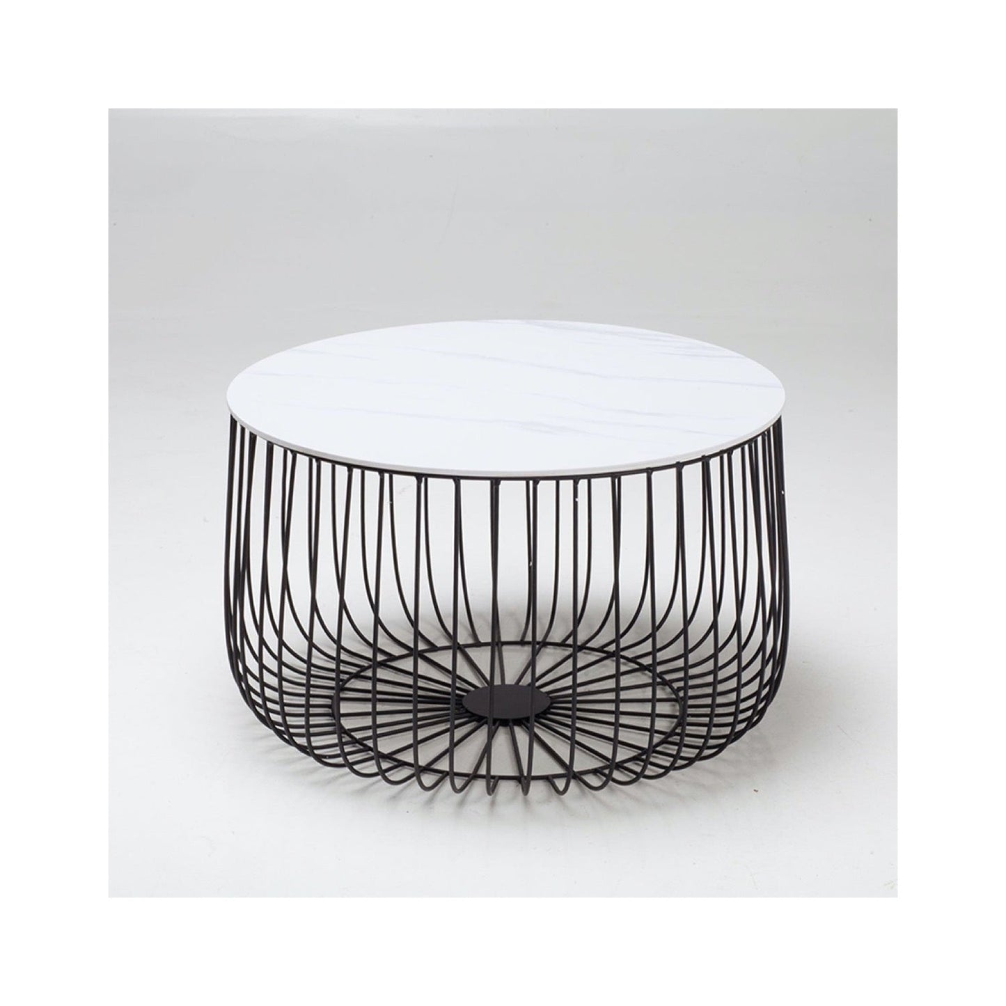 Emberly Large Cage Table Marble Top Black Frame