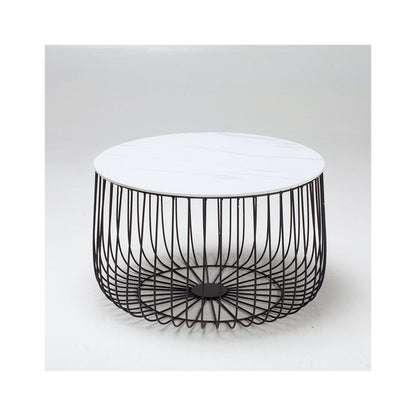 Emberly Large Cage Table Marble Top Black Frame