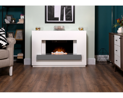Block Fireplace Suite in Pure White with Grey Shelf, 46 Inch