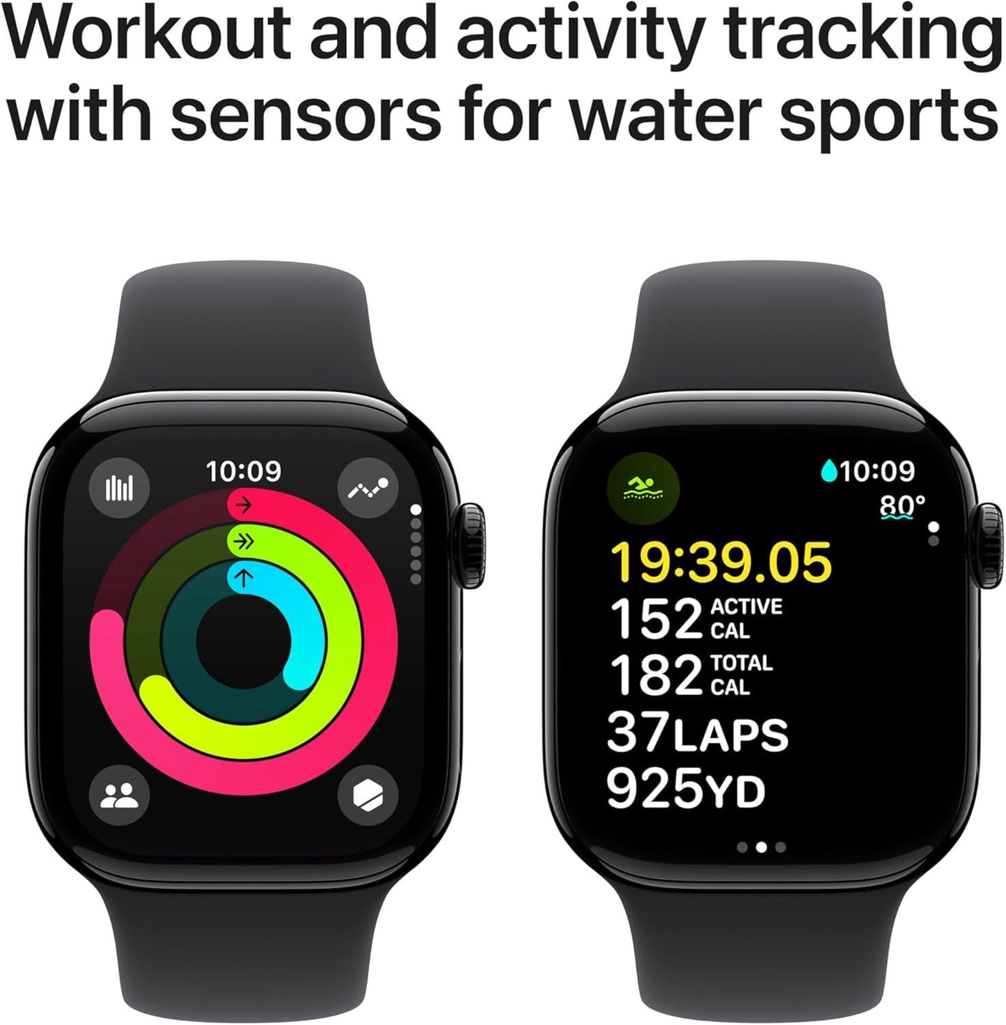 Apple Watch Series 10 GPS 42mm Jet Black Aluminium Case with Black Sport Band - M/L