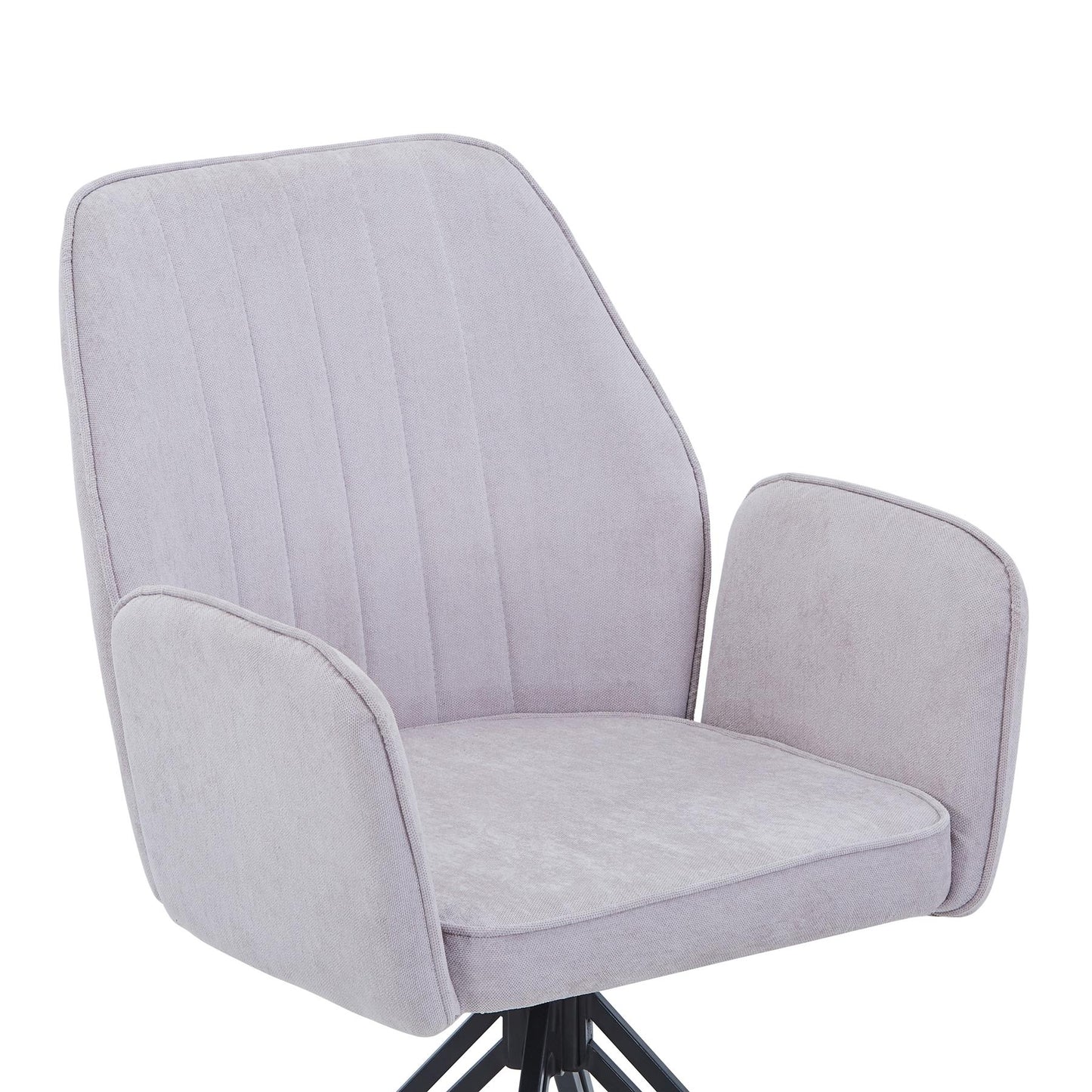 Aspen swivel dining armchairs, natural fabric with black metal legs (pair)
