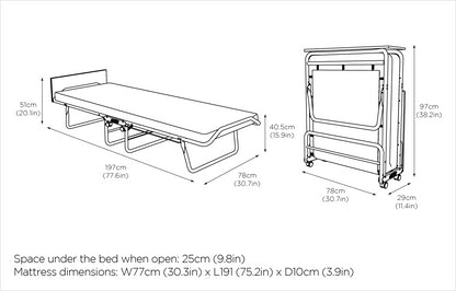 Jay-Be Supreme Automatic Folding Bed with Rebound e-Fibre Mattress-Single