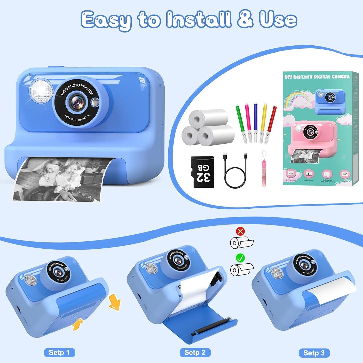 Kids Camera Instant Print - Blue