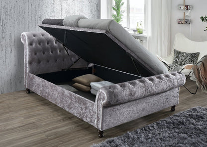 Charlton Side Lift Ottoman King Bed - Steel Crushed Velvet