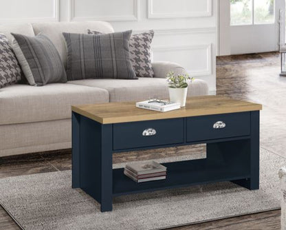 Highgate 2 Drawer Coffee Table - Navy