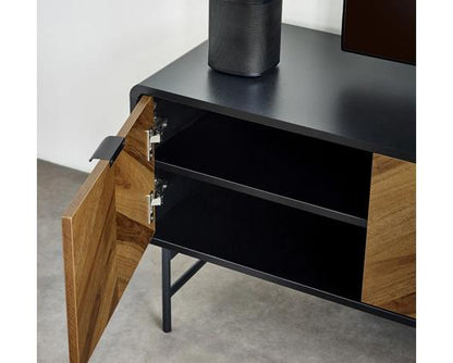 Alvin TV Unit - Black and Natural Brown Wood