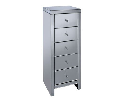 Seville 5 Drawer Narrow Chest - Mirrored