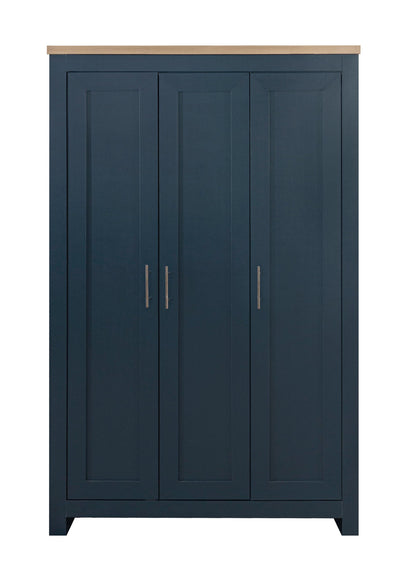 Harper 3 Door Wardrobe - Navy Blue & Oak