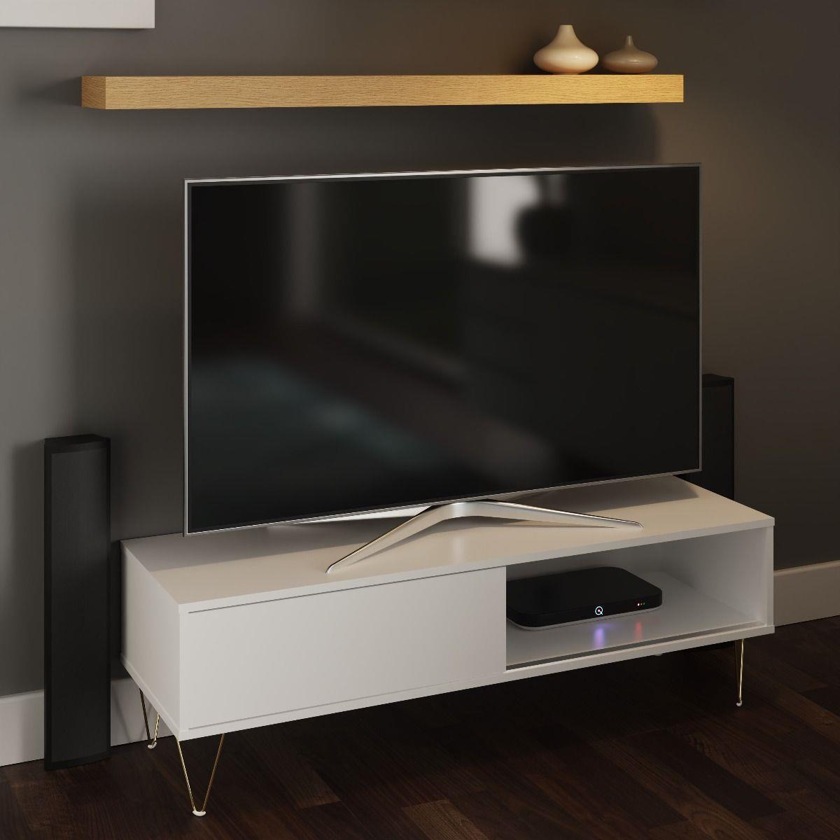 Maeve Sliding Door TV Stand- White