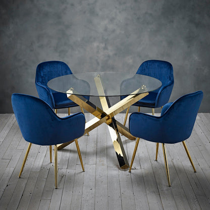 Lonnie Dining Chair Royal Blue With Gold Legs (Pack of 2)