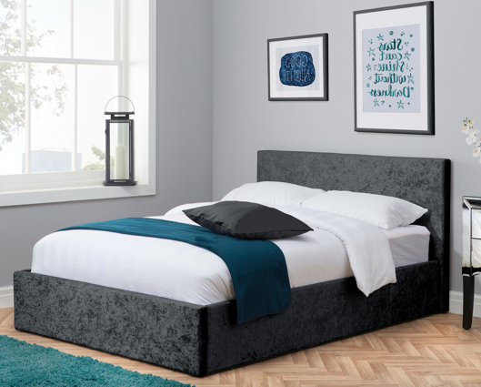 Beda Crushed Velvet Fabric Ottoman King Bed - Black