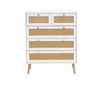 Catalina 5 Drawer Rattan Chest- White