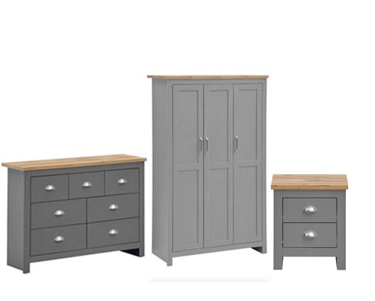 Lincoln 3 Piece Bedroom Set (3 door wardrobe, 3+4 bedside, 1 drawer bedside)