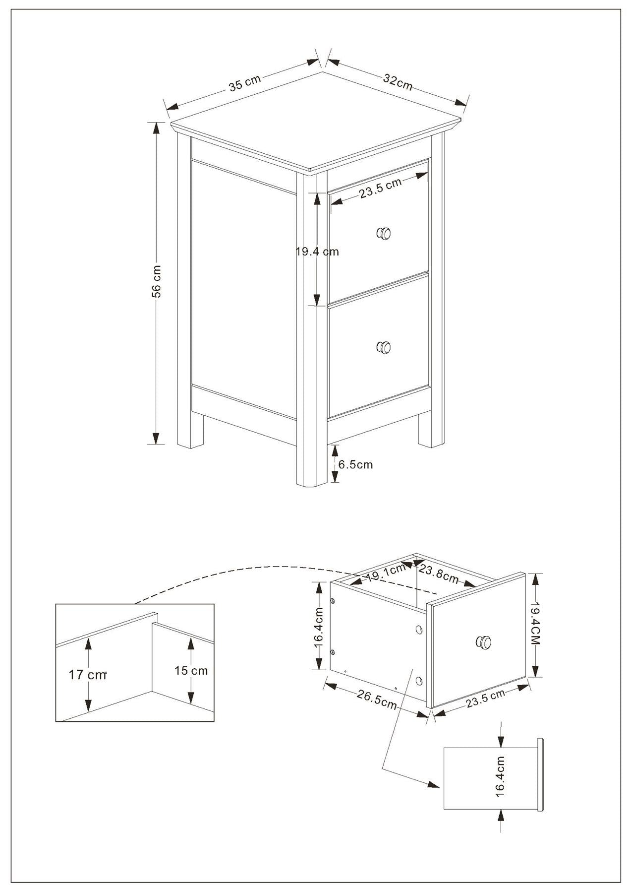 Nairn White 2 drawer petite bedside cabinet