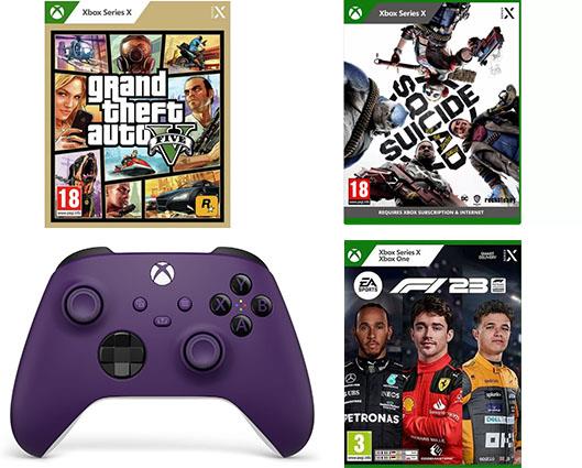 Game + Controller Bundle: Grand Theft Auto V, Suicide Squad: Kill the Justice League, F1 23