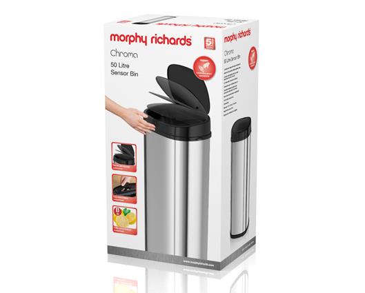 Morphy Richards Chroma 50L Square Sensor Bin - Stainless Steel