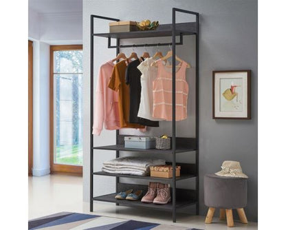 Zulu 4 Piece Bedroom Furniture Set Open Wardrobes-Black