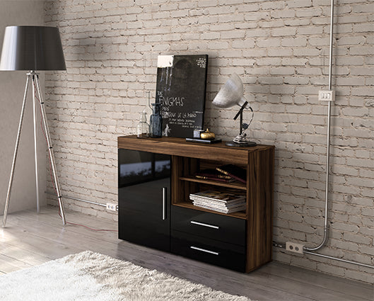 Edgeware 1 Door 2 Drawer Sideboard- Walnut & Black
