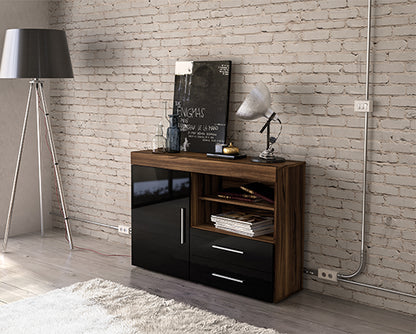Edgeware 1 Door 2 Drawer Sideboard- Walnut & Black