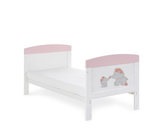 Elephants Pink Cot Bed + Fibre Mattress