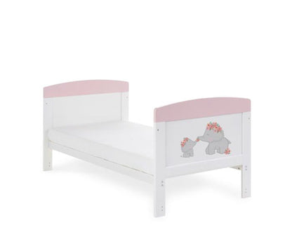 Elephants Pink Cot Bed + Fibre Mattress