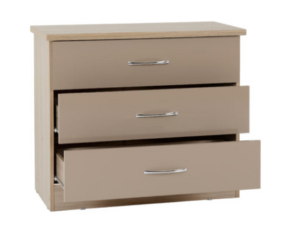Neptune 3 Drawer Chest - Oyster Gloss/Light Oak Effect Veneer