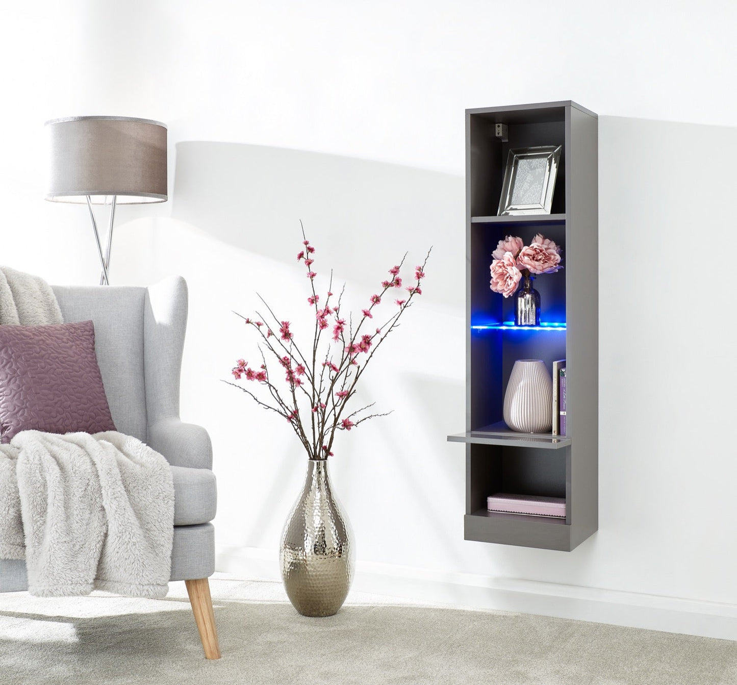 Graze Tall Shelf Unit with LED-Grey