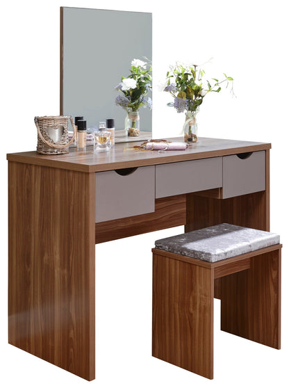 Ella Dressing Table Set- Walnut & Grey