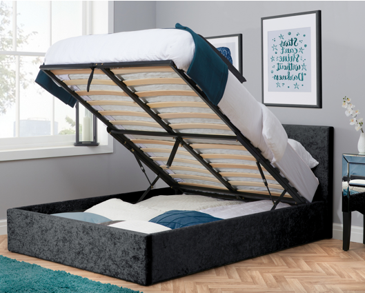 Beda Crushed Velvet Fabric Ottoman King Bed - Black