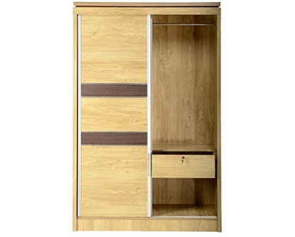 Cordell 2 Door Sliding Wardrobe - Oak Effect Veneer with Walnut Trim