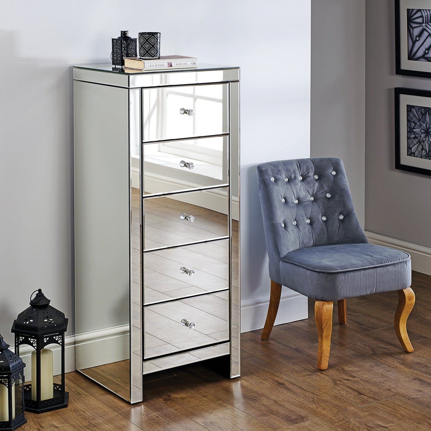 Seville 5 Drawer Narrow Chest - Mirrored