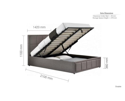 Hannover Ottoman Small Double Bed - Grey