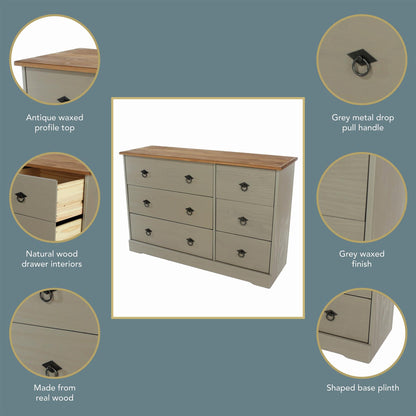 Corona Classic 3+3 drawer wide chest of drawers