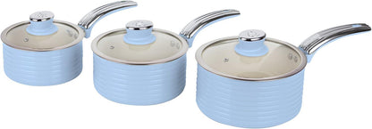 Swan Retro 3 Piece Saucepan Set Blue