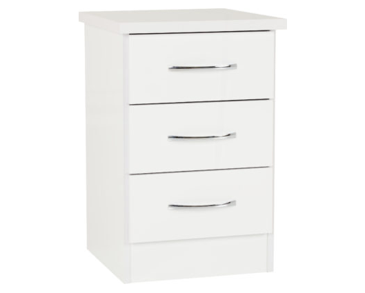 Neptune 3 Drawer Bedside - White Gloss