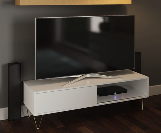 Maeve Sliding Door TV Stand- White