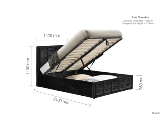 Hannover Double Ottoman Bed - Black Crushed Velvet