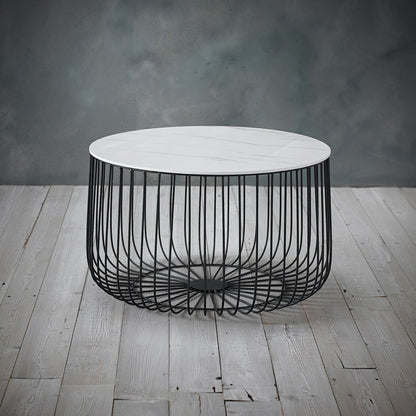 Emberly Large Cage Table Marble Top Black Frame