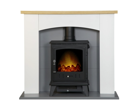 Hugo Fireplace Suite 39inch- White/Grey With Electric Stove - Black 
