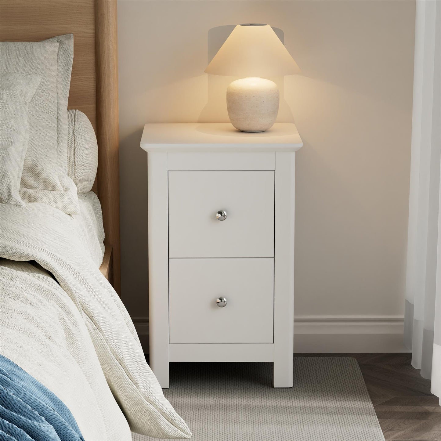 Nairn White 2 drawer petite bedside cabinet
