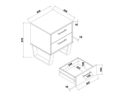 Texas 2 drawer bedside cabinet
