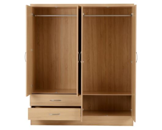 Neptune 4 Door 2 Drawer Mirrored Wardrobe - Sonoma Oak Effect